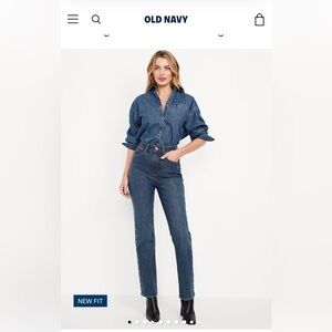 Old Navy High-Rise Straight Jeans Studded in Dark Blue